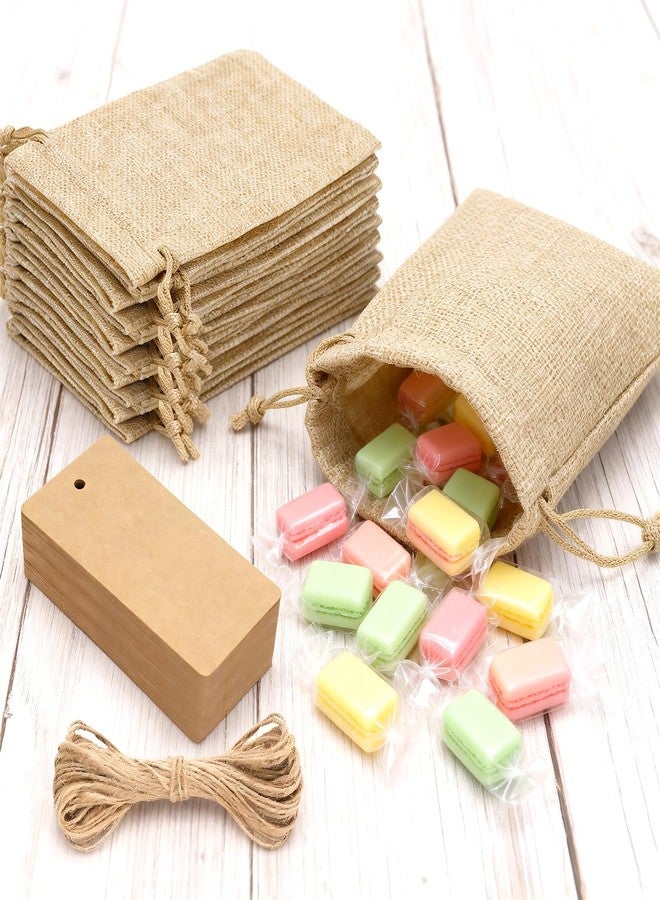 joycraft 24Pcs Burlap Gift Bags - 4x6In Drawstring Linen Pouches with Tags, Small Burlap Favor Bags for Jewelry, Candy, Chocolate, DIY craft - Image 4